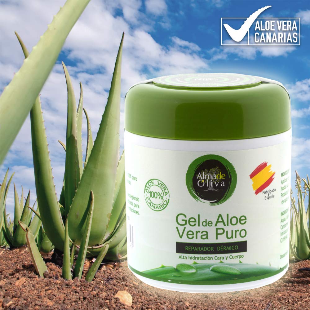 Gel Aloe vera 100% de Canarias crema hidratante natural 500 ml para la piel irritada por el depilado y afeitado/Quemaduras solares y picadura de insectos. Uso Facial y Corporal