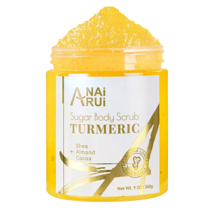 ANAiRUi Exfoliante Corporal Cúrcuma, exfoliante facial, adecuado para manchas oscuras hiperpigmentadas en el cuerpo y la cara, exfoliante, hidratante y exfoliante facial, aroma naranja dulce, 260g