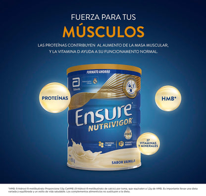 Ensure Nutrivigor - Complemento Alimenticio para Adultos, con HMB, Proteínas, Vitaminas y Minerales, como el Calcio- Sabor Vainilla- 850 g