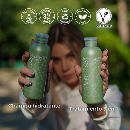 VegLiss Kit Post Alisado Brasileño - Pack Hidratante de Cabello, Cuida el Alisado de Keratina y Repara el Cabello Dañado - Champú y Tratamiento Vegano 3 en 1 Sin Sulfatos ni Parabenos