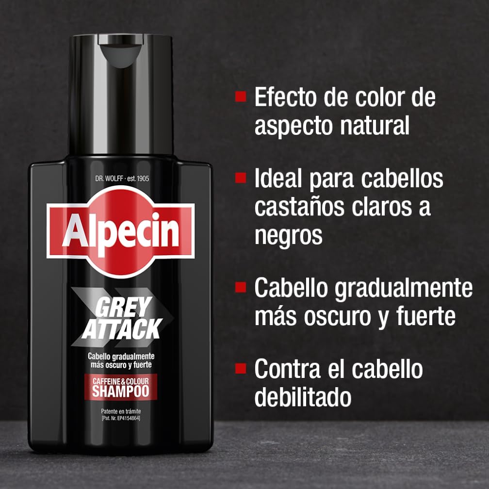 Alpecin Grey Attack Caffeine Colour Shampoo for Men 1x 200ml | Gradually darker and stronger hair | Controlled and natural-looking colour effect with less grey hair