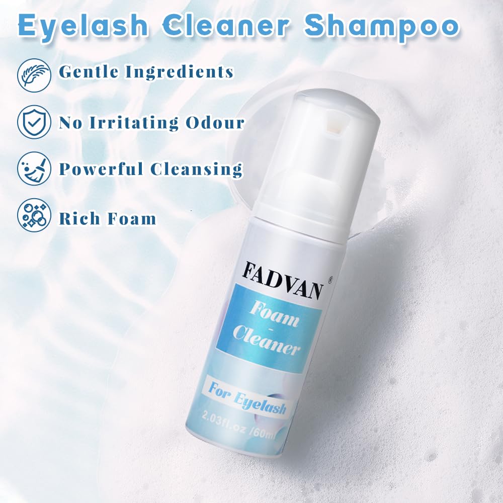 FADVAN Eyelash Shampoo Cleanser 60ML Shampoo Foaming Cleanser Professional Eyelash Cleaner for Eyelash Extensions and Home Use