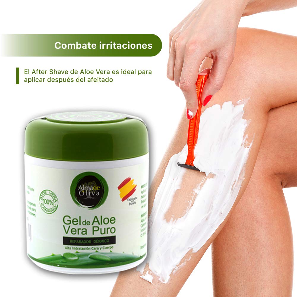 Gel Aloe vera 100% de Canarias crema hidratante natural 500 ml para la piel irritada por el depilado y afeitado/Quemaduras solares y picadura de insectos. Uso Facial y Corporal