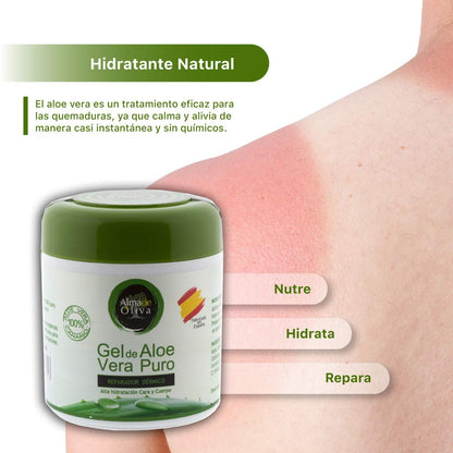 Gel Aloe vera 100% de Canarias crema hidratante natural 500 ml para la piel irritada por el depilado y afeitado/Quemaduras solares y picadura de insectos. Uso Facial y Corporal