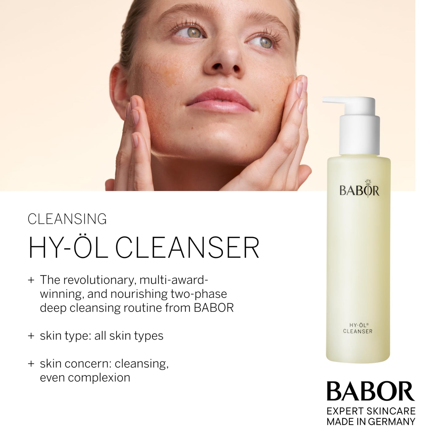 BABOR Hy-Öl Cleanser for all skin types, Care oil for daily facial cleansing, Make-up remover, Vegan formula with Vitamin E, 1 x 200 ml