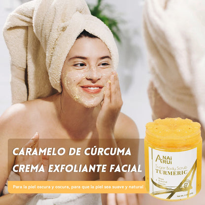 ANAiRUi Exfoliante Corporal Cúrcuma, exfoliante facial, adecuado para manchas oscuras hiperpigmentadas en el cuerpo y la cara, exfoliante, hidratante y exfoliante facial, aroma naranja dulce, 260g