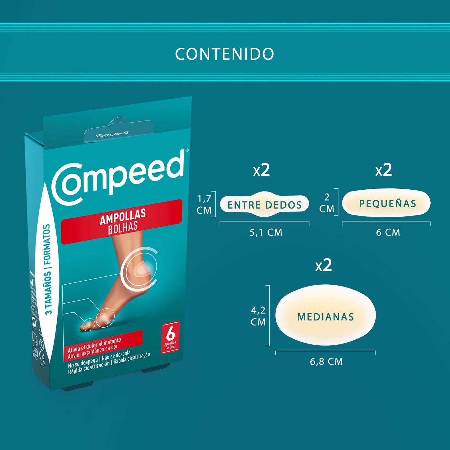 COMPEED Blisters Assortment, Hydrocolloid Dressings Against Chafing, Pack of 2 x 6 units.