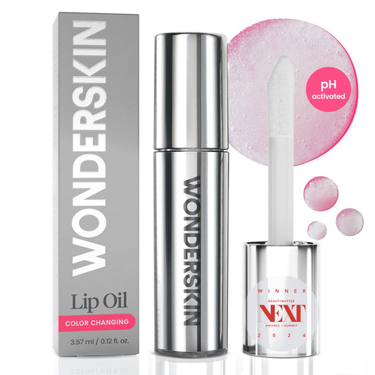 Wonderskin Lip Rehab Serum Oil - Aceite labial que cambia de color de transparente a rosa - Aceite labial con PH activado, no pegajoso e hidratante para labios secos (Kissed)