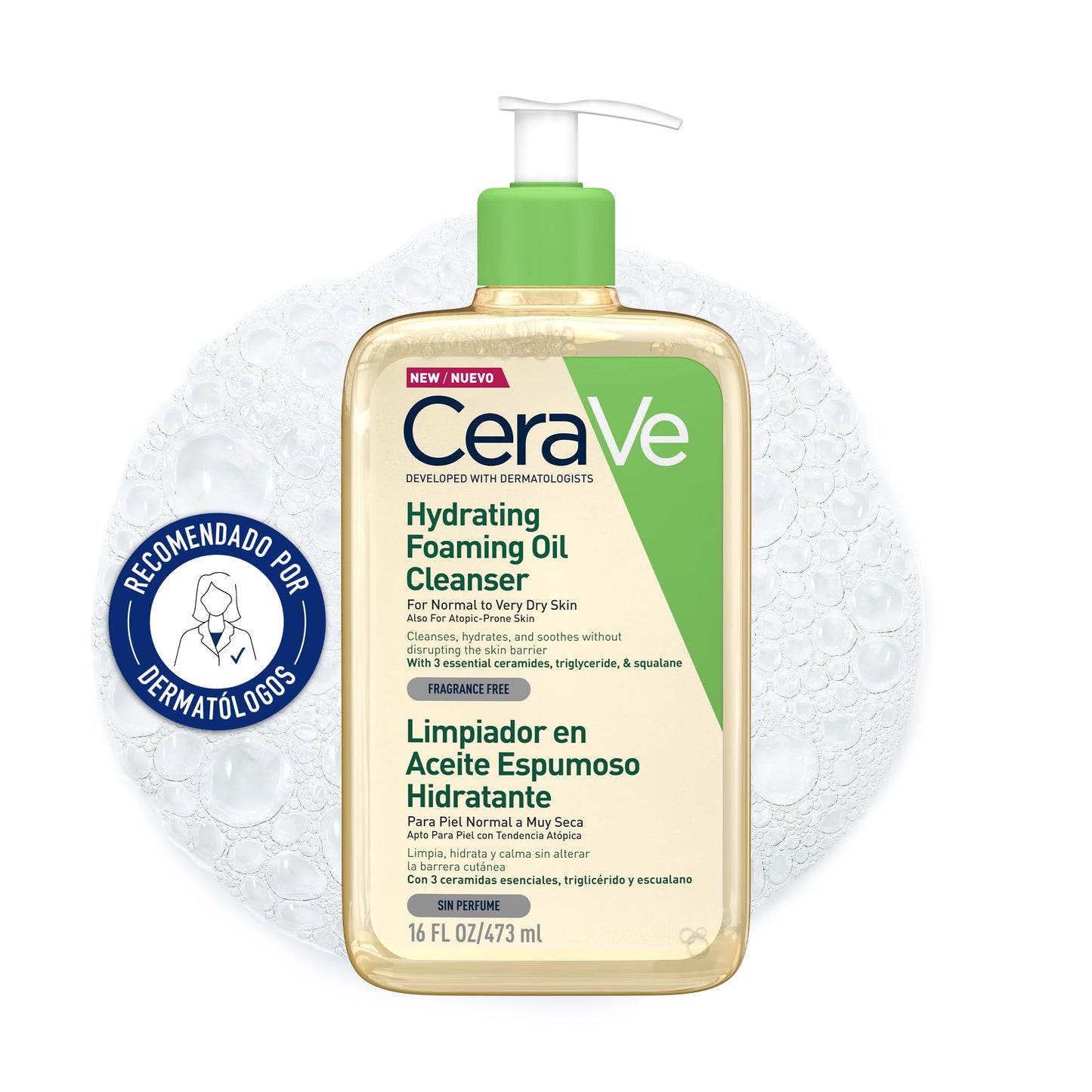 CeraVe Limpiador en Aceite Espumoso – Hidratante para Rostro y Cuerpo (473 ml)