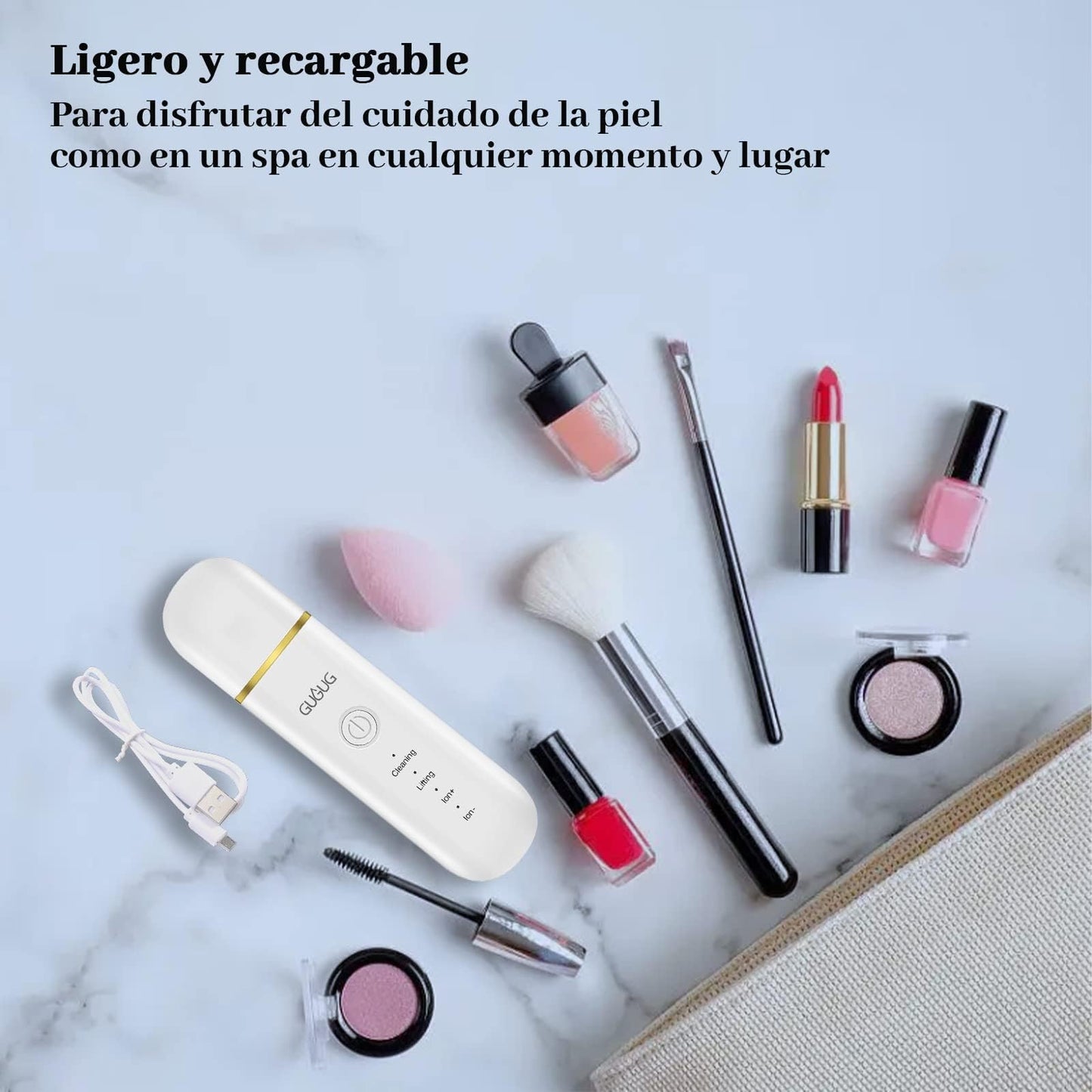 GUGUG Peeling Ultrasónico Facial, Skin Scrubber, Limpiador Facial, Exfoliación de Cara 4 Modos para Limpiar los Poros y Cuidar la Piel, USB Recargable, Dispositivo de Belleza