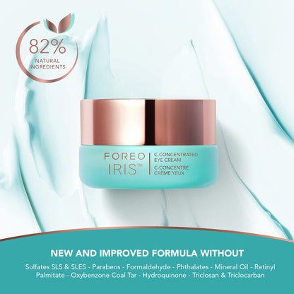 FOREO IRIS Crema para Contorno de Ojos Antiojeras - Corrector de Ojeras - Acido Hialuronico - Crema Facial Antiarrugas Mujer - Vitamina C facial y Vitamina E - Vegana - 15 ml