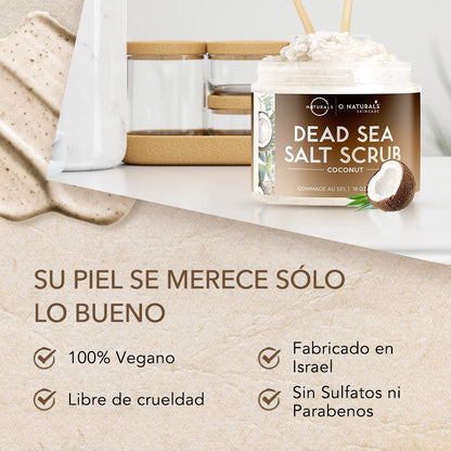 O Naturals Exfoliante de Aceite de Coco y Sal del Mar Muerto, Limpieza Profunda de Cara Cuerpo y Pies. Trata la Piel Grasa, Pelo Encarnado y Piel Muerta. Aceites Esenciales 500gr