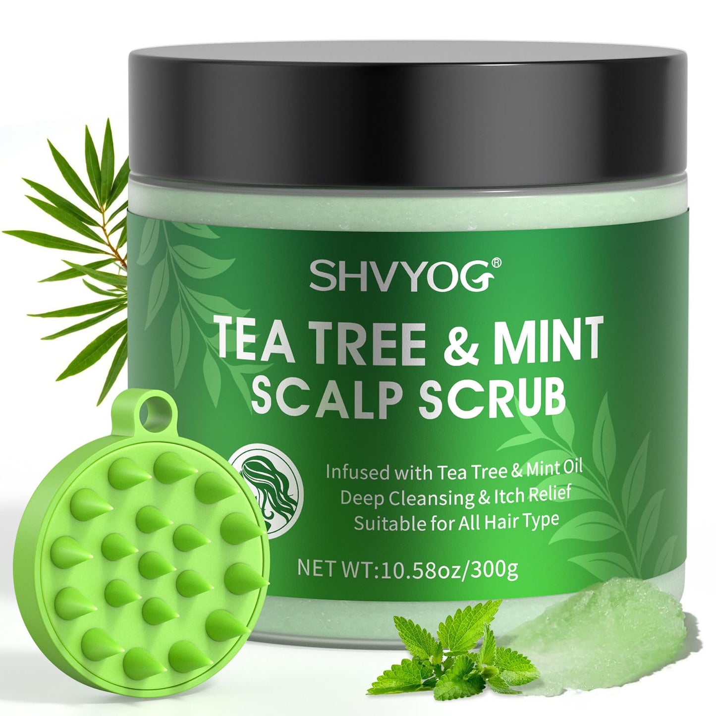 Scalp Scrub, Tea Tree Oil &amp; Mint Scrub, Cleansing &amp; Nourishing Scalp Shampoo, Oil Control, Hair Loss Prevention, 300g