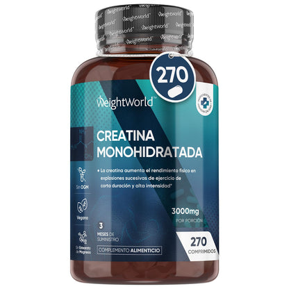 Creatine Monohydrate 3000mg - 270 Tablets - For Rapid Muscle Mass Increase, Strength and Physical Endurance in Training - Sports Supplement Enhancer for Men and Women, Vegan and Non-GMO