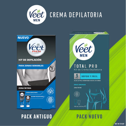 Veet Men Kit de Depilación para Zonas Íntimas del Cuerpo, Crema Depilatoria Hombre 100 ml y Bálsamo Post-Depilación 50 ml