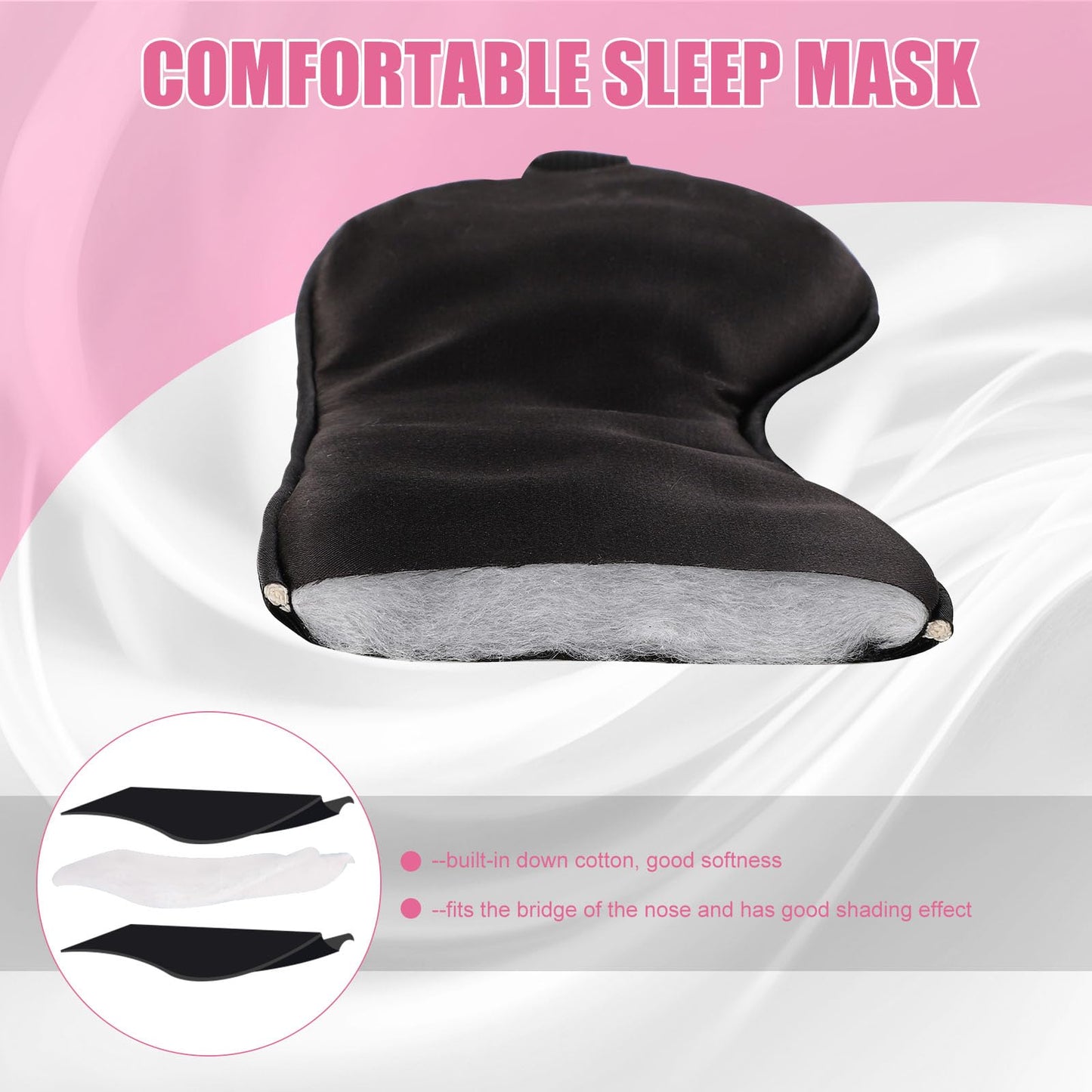 2 Pieces Sleep Mask, Ultra-Soft Silk Sleep Mask with Adjustable Elastic Strap, Sleeping Eye Mask for Men, Women and Children (Black, Pink)