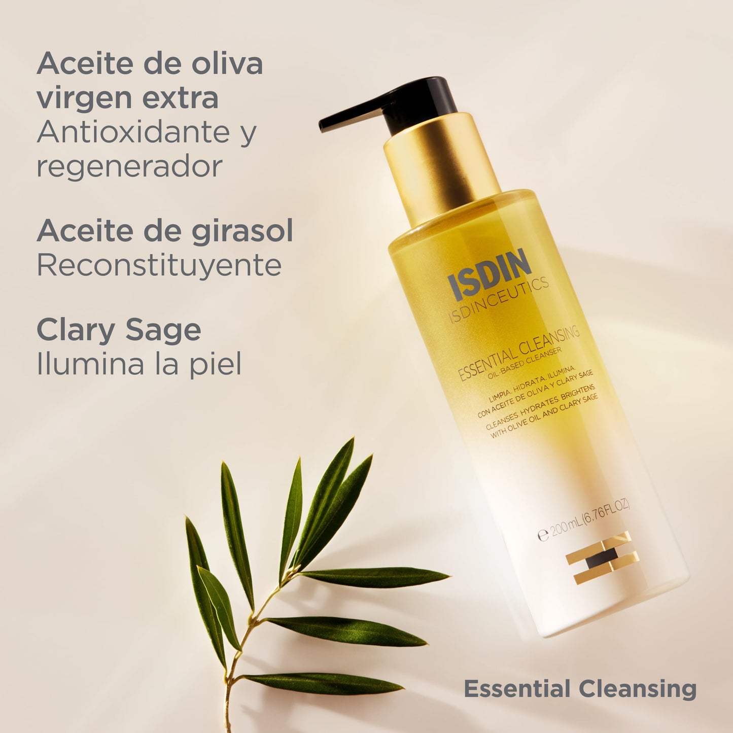 Isdinceutics Essential Cleansing, Aceite Limpiador Facial Suave Y Ligero De Textura Oil-to-milk Con 85% De Ingredientes De Origen Natural, 200 Mililitro