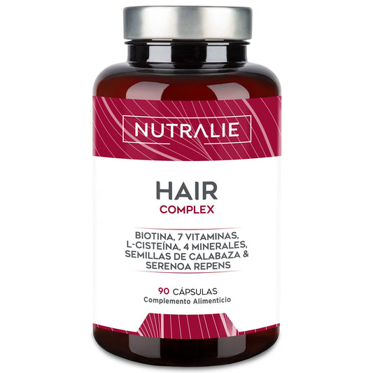 VITAMINAS PARA EL CABELLO - Crecimiento y Anticaida Cabello [PREMIO 2022] Biotina + Zinc + L-Cisteina - Mujer Hombre - Vitaminas Pelo Vegano - Hair Complex - 90 Cápsulas Nutralie