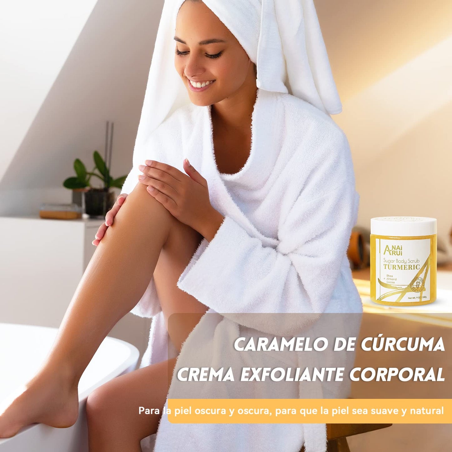 ANAiRUi Exfoliante Corporal Cúrcuma, exfoliante facial, adecuado para manchas oscuras hiperpigmentadas en el cuerpo y la cara, exfoliante, hidratante y exfoliante facial, aroma naranja dulce, 260g