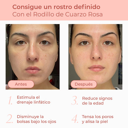 Plantifique Rodillo y Gua Sha de Cuarzo Rosa - Masajeador Facial