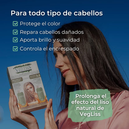 VegLiss Kit Post Alisado Brasileño - Pack Hidratante de Cabello, Cuida el Alisado de Keratina y Repara el Cabello Dañado - Champú y Tratamiento Vegano 3 en 1 Sin Sulfatos ni Parabenos