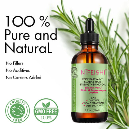 Aceite de Romero Natural para Cabello, Cejas y Pestañas - Crecimiento y Reparación, Paquete de 2, 100% Puro y Orgánico