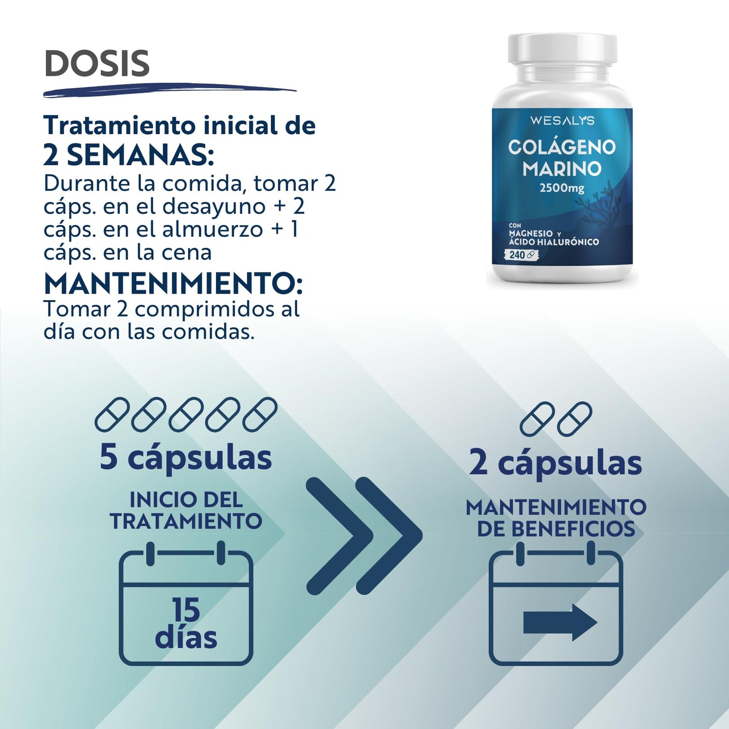 Colágeno Marino Hidrolizado 2500mg con Magnesio y Ácido Hialurónico | 240 Cápsulas | con Vitamina C natural, para cartílagos, huesos y piel | Alta dosis, Péptidos de Colágeno Marino Puro