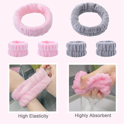 KEYRI 6 Piezas Diademas Faciales y Muñequeras de Spa para Maquillaje y Lavar Cara Banda Muñequeras de Lavado Elásticas para Ducha Deporte Yoga (Rosa, Gris)