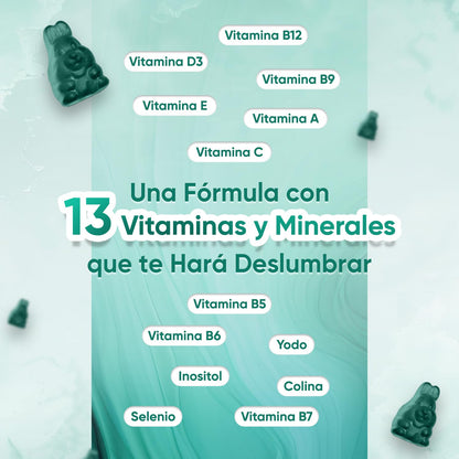 Gominolas de Biotina 5000 mcg para Cabello Piel y Uñas 120 Unidades - Multivitaminas y Minerales en Gomitas con Vitamina C, E, del Grupo B, D, A, Selenio, Yodo, Colina, Inositol y Más para 2 Meses