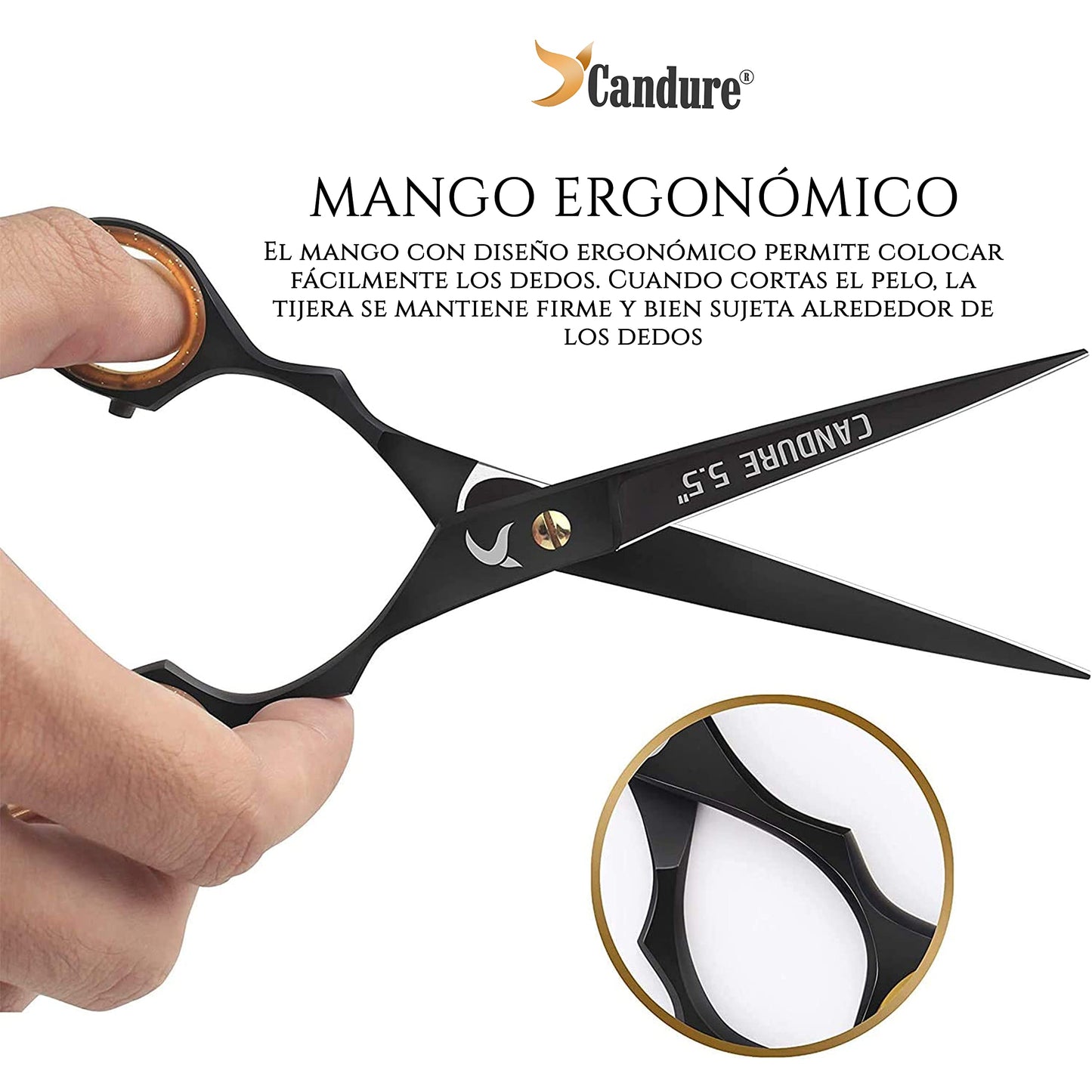 Candure Tijeras de Peluquería Profesional 5.5" – Set de Corte y Entresacado (Acero Inoxidable)