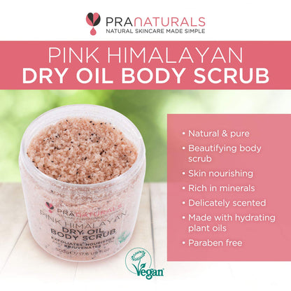 Exfoliante corporal PraNaturals de Sal rosada del Himalaya 500g, rico en vitaminas y minerales nutritivos, elimina las células cutáneas muertas y rejuvenece la piel, apto para todo tipo de piel.