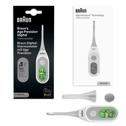 Braun Age Precision Digital Thermometer , Digital wand for multi-site use , Oral, rectal or axillary use , Suitable for babies and toddlers , The #1 brand among doctors(1) , PRT2000