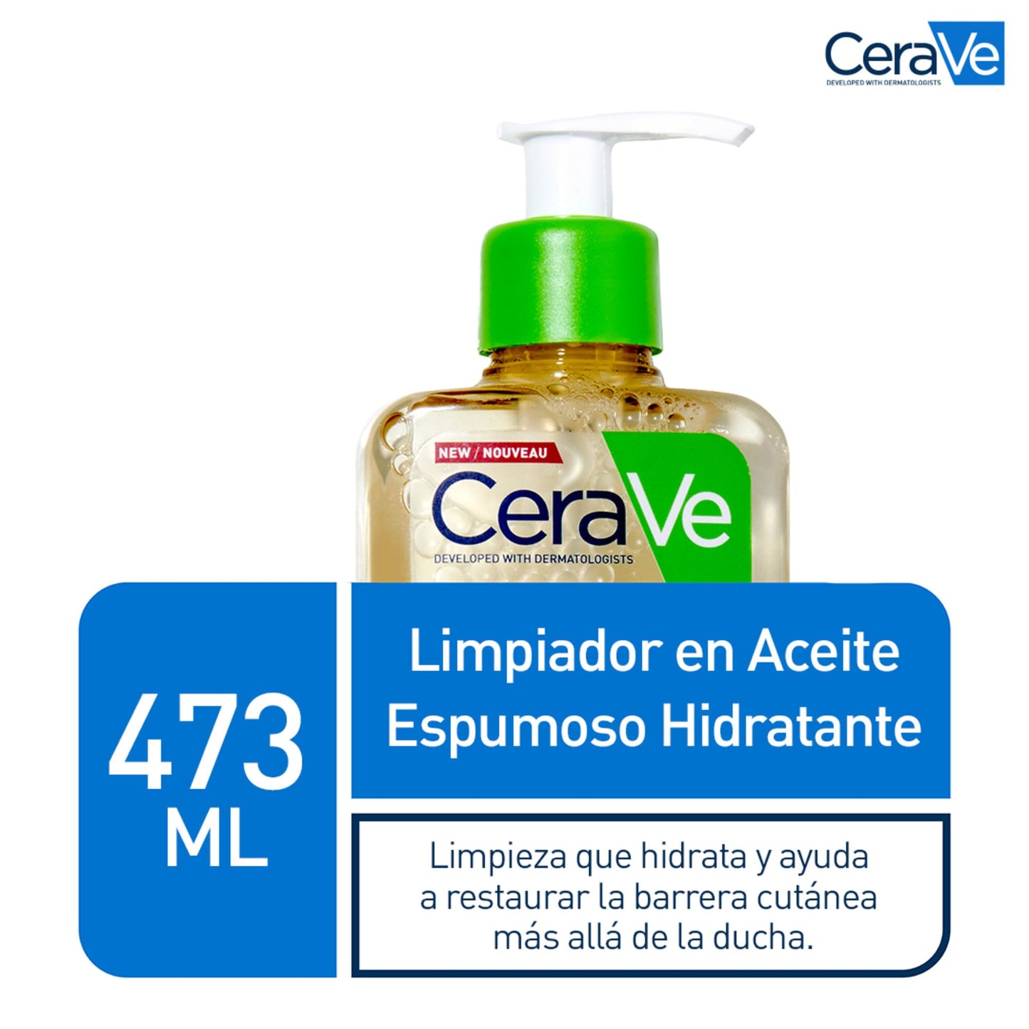 CeraVe Limpiador en Aceite Espumoso – Hidratante para Rostro y Cuerpo (473 ml)