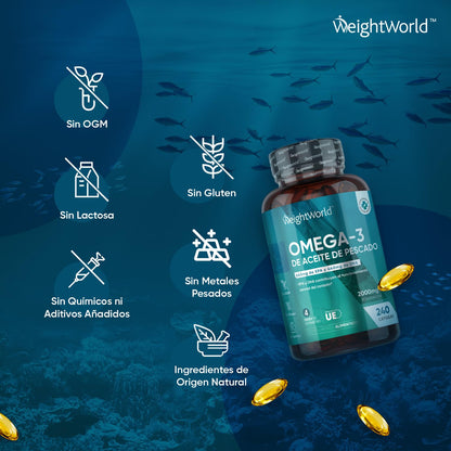 Omega 3 2000mg Concentration 240 Softgels of Fish Oil (660mg EPA + 440mg DHA) - High Potency Omega 3 Fatty Acids for Brain, Heart and Blood Pressure Health for 4 Months