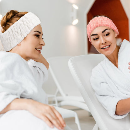 3 Diademas Faciales de Felpa de Spa para Maquillaje y Lavar Cara Envoltura Banda de Cabeza Elástica Facial para Ducha Deporte Yoga para Niña Mujer (Azul, Rosado, Blanco)