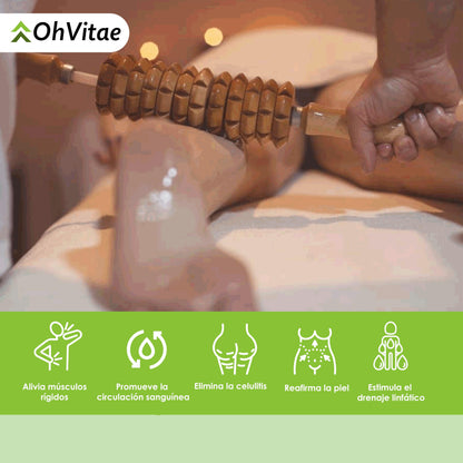 OH VITAE Body Wood Therapy Kit with Curved Striated Roller and Back Massage Roller, essential accessories for Lymphatic Drainage, Cellulite on Legs, Buttocks and Abdomen, free carrying bag