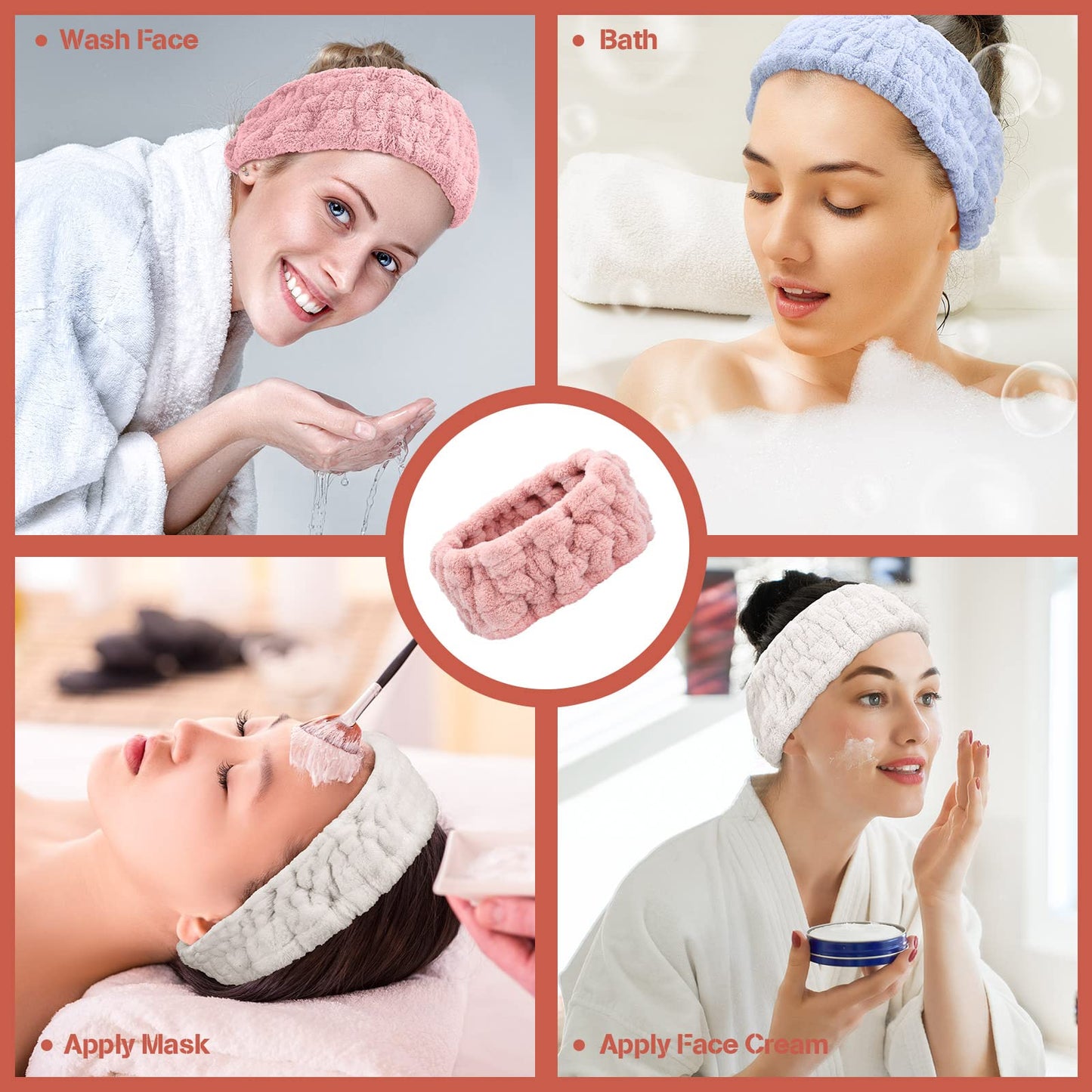 3 Diademas Faciales de Felpa de Spa para Maquillaje y Lavar Cara Envoltura Banda de Cabeza Elástica Facial para Ducha Deporte Yoga para Niña Mujer (Azul, Rosado, Blanco)