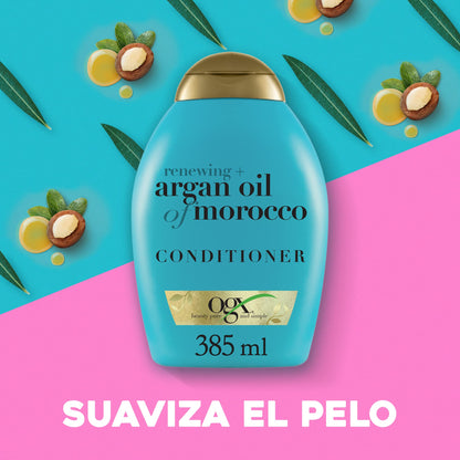 OGX Renewing Argan Oil of Morocco Rutina, Set de champú (1x385 ml), acondicionador hidratante ( 1x385 ml) y aceite para el pelo (1x100 ml) para cabello seco y dañado, gama con aceite de argán