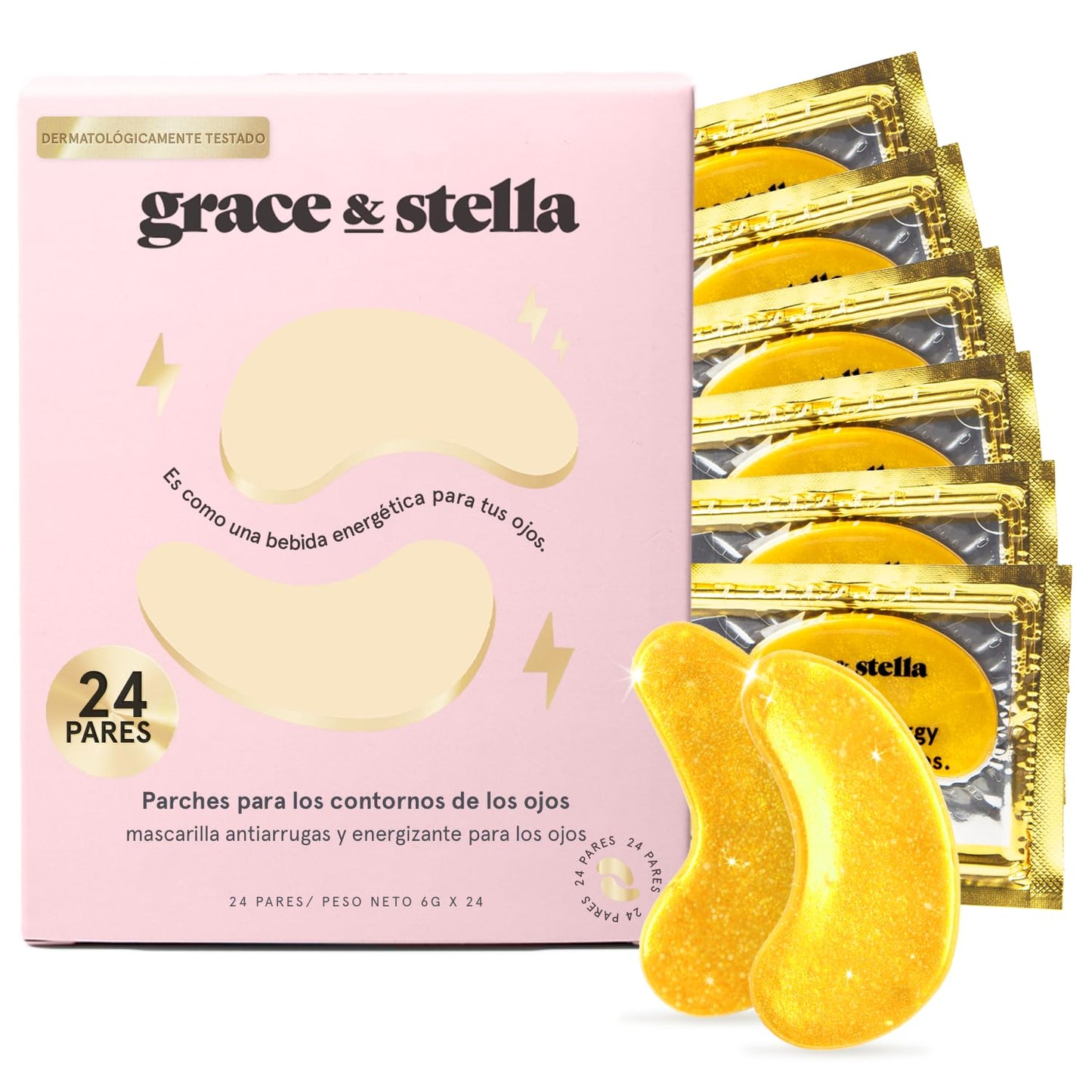 Grace and Stella Eye Patches for Dark Circles and Puffiness to Reduce Dark Circles, Bags, Wrinkles - Gel Eye Patches, Vegan Personal Care Not Tested on Animals [24 Pairs, Gold]