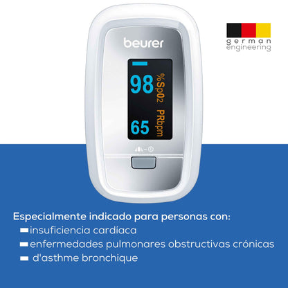 Beurer Finger Pulse Oximeter for Measuring Blood Oxygen Saturation and Pulse, White/Silver, 60 x 36 x 32 mm