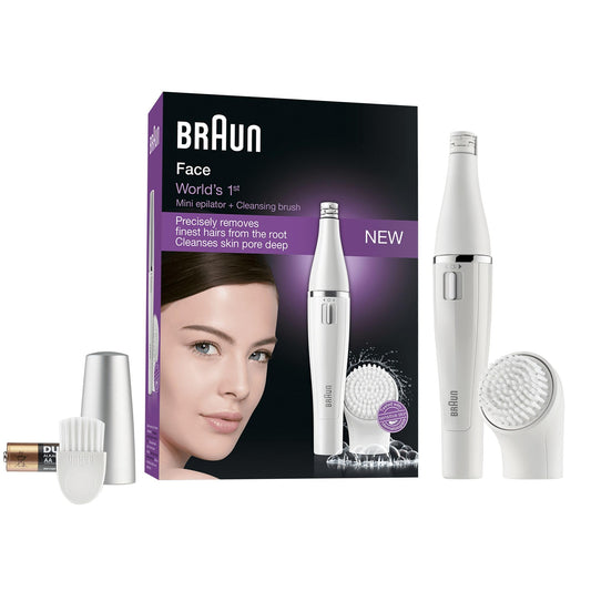 Braun FaceSpa 810 Depiladora Eléctrica Facial Mujer Sistema De Cepillo De Limpieza Y Depilación Facial: Elimina El Vello Y Limpia La Piel Del Rostro Más 2 Pilas Adicionales