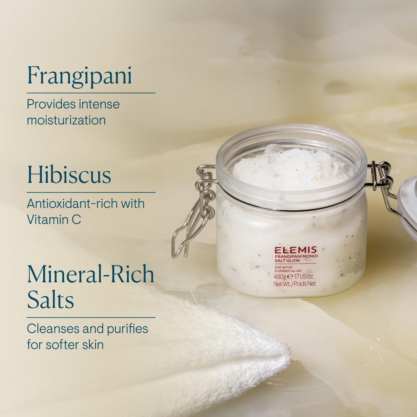 Elemis Frangipani Monoi Salt Glow Exfoliante Corporal Exfoliante De Sal Para Suavizar La Piel Exfolia Y Suaviza Exfoliante Ligeramente Perfumado Con Minerales Para Limpiar E Hidratar La Piel, 490ml