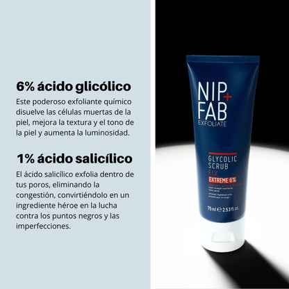 Nip+Fab - Nip + Fab Glycolic Acid Fix Face Scrub Extreme | Exfoliante Facial con Ácido Salicílico Aloe Vera | Limpieza de Poros | 75 ml