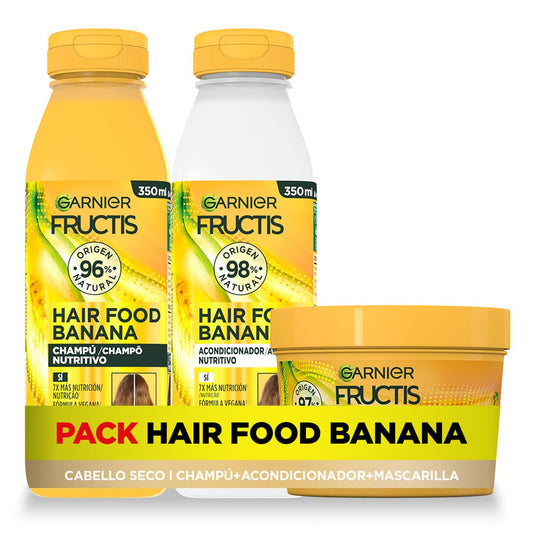 Garnier Fructis Hair Food Pack Banana - Champú, Acondicionador y Mascarilla Vegana