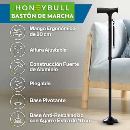 HONEYBULL Bastón Retráctil Ajustable para Adulto Mayor - Negro