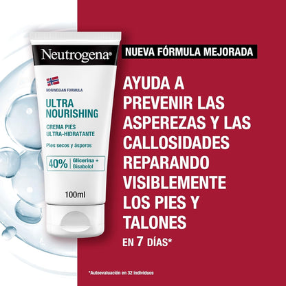 Neutrogena Fórmula Noruega Crema de Pies Ultra Hidratante (pack de 2 x 100 ml), crema para pies secos y ásperos, crema hidratante con 40% Glicerina y Bisabolol