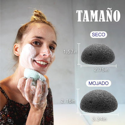 myHomeBody Esponjas Faciales Naturales de Konjac - para Limpieza y Exfoliación Suave del Rostro - con Carbón Activado y Aloe Vera, Set de 4 piezas