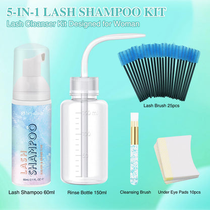 Eyelash Foam Cleanser Kit 60ml+Rinse Bottle+Brush Lash Wash Lash Cleanser Lash Shampoo for Eyelash Extensions Eyelash Shampoo For Salon and Home Use by Obeyalash