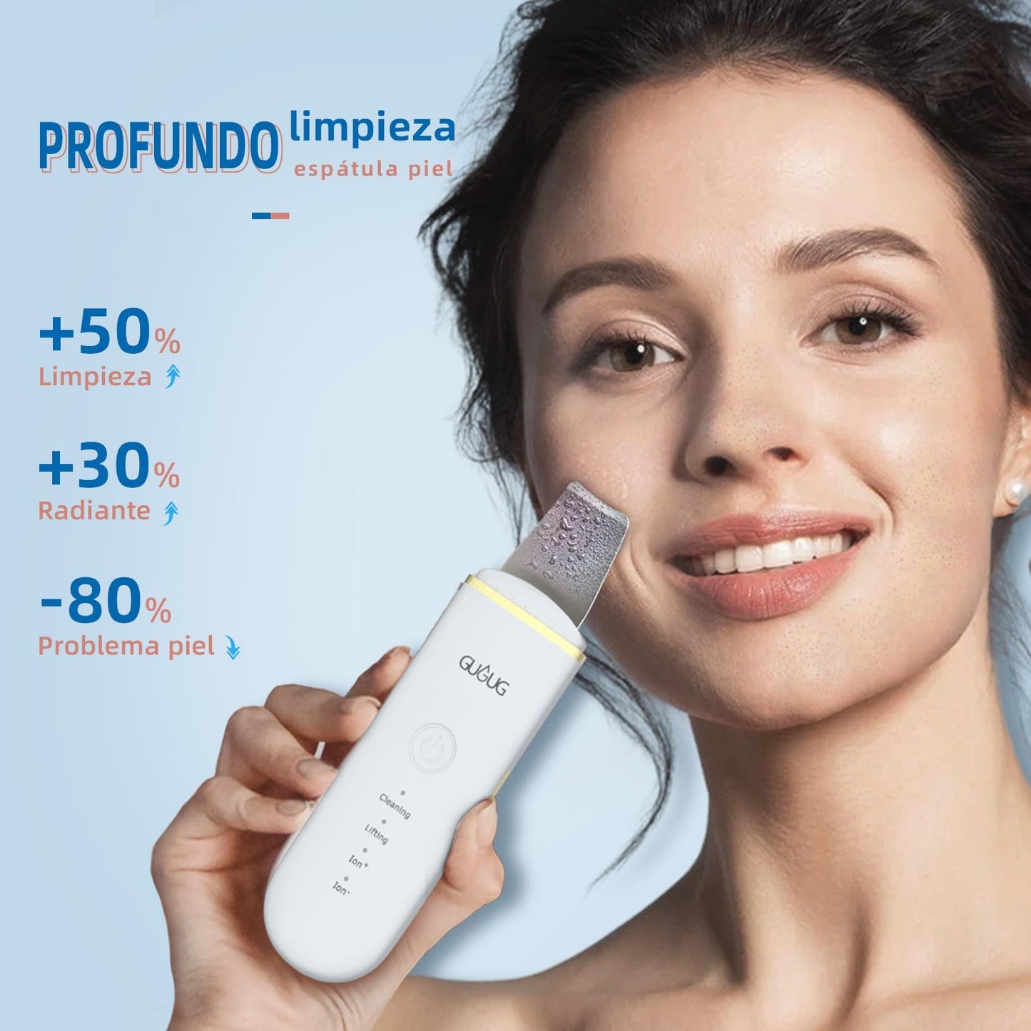 GUGUG Peeling Ultrasónico Facial, Skin Scrubber, Limpiador Facial, Exfoliación de Cara 4 Modos para Limpiar los Poros y Cuidar la Piel, USB Recargable, Dispositivo de Belleza