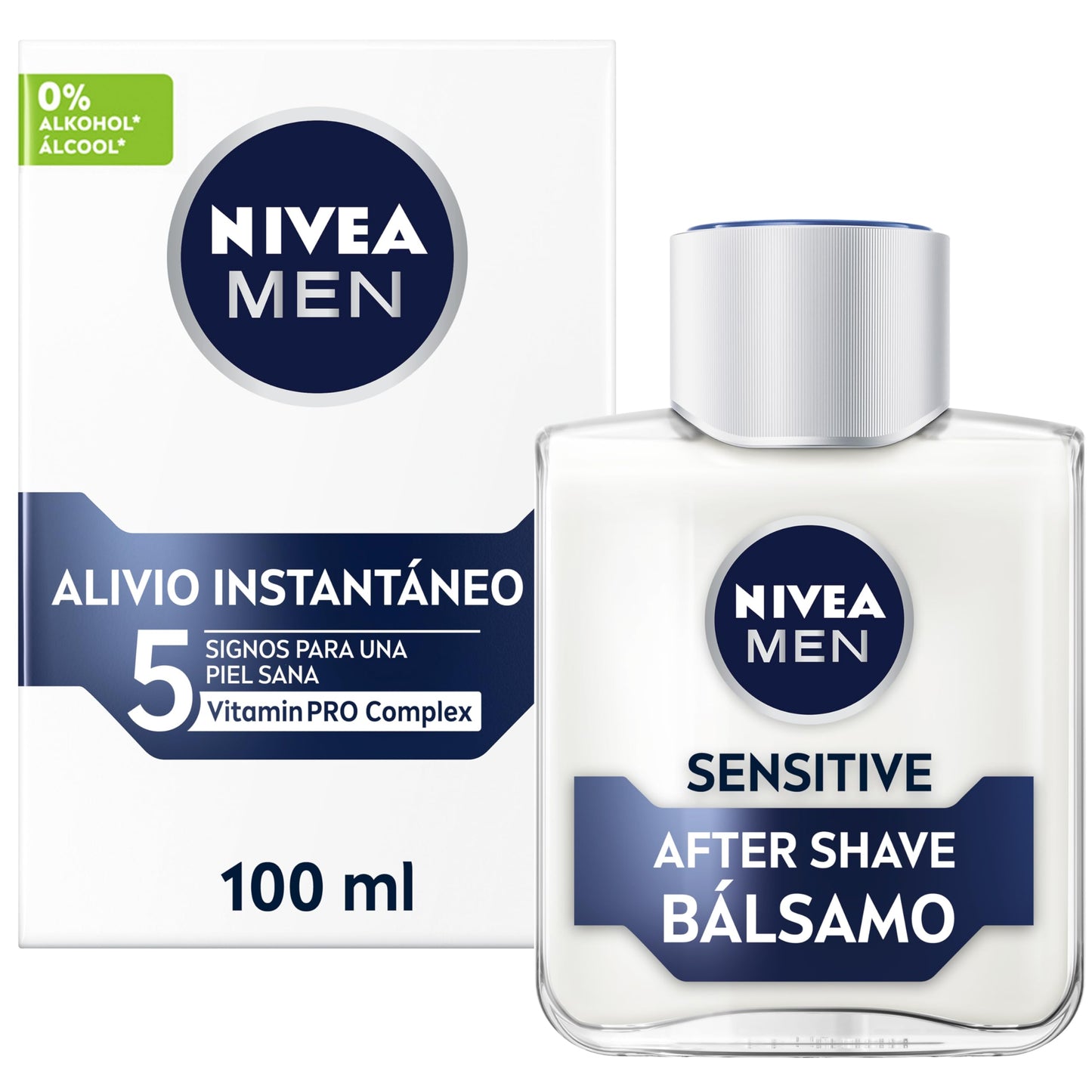 NIVEA MEN Sensitive Bálsamo After Shave (1 x 100 ml), para el cuidado de la piel sensible, bálsamo anti irritaciones con 0% alcohol para calmar la piel al instante